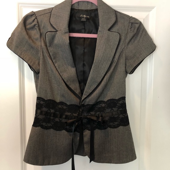 Grey Short Sleeve Business Blazer with Lace Detail - Picture 1 of 8